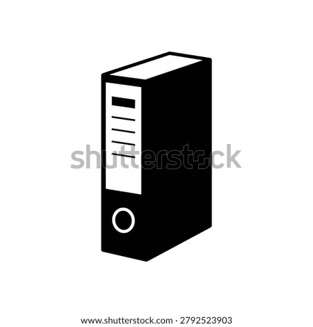 Black and white ring binder icon for stationery and office supplies, archive binder symbol for filing documents and office records