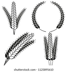 Black and white ripe wheat ear silhouette set. Elements for ad design. Harvest themed vector illustration for icon, sticker, label, badge, emblem, certificate or ad banner decoration