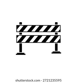 Icono blanco y negro de la carretera o de la barrera de la construcción con los carriles rayados apilados