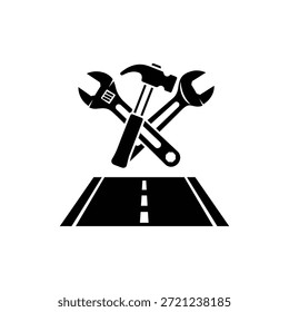 Black and White Road Construction Tools Icon