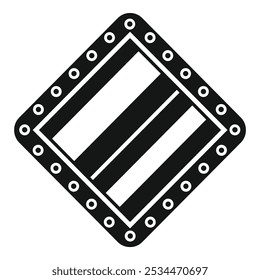 Schwarz-weiße Straßenmarkierungen Symbol, das eine sichere Überfahrtszone darstellt, in einer Diamantform mit einem fetten und einfachen Design dargestellt