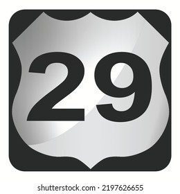 Black and white road sign with US highway 29 with a white background, 3d rendering