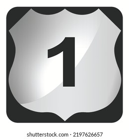 Black and white road sign with US highway 1 with a white background, 3d rendering