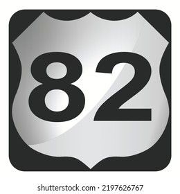 Black and white road sign with US highway 82 with a white background, 3d rendering