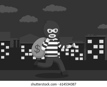 black and white robber action at midnight black and white style