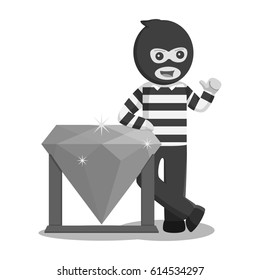 black and white robber stand beside big diamond black and white style