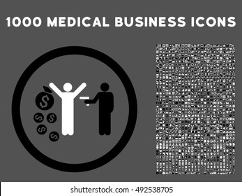 Black And White Robbery vector bicolor rounded icon. Image style is a flat icon symbol inside a circle, gray background. Bonus set contains 1000 medical business pictographs.