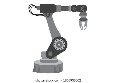 Brazo robot blanco y negro. Ilustración vectorial aislada en fondo blanco. concepto de sector 4.0