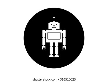 Black and white robot icon on white background     