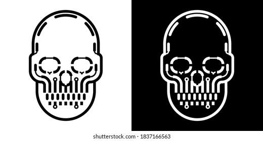 Black and white Robot skull graphic design/ Vector illustration 
