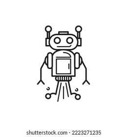 Black and white Robot vector illustration on white background. Suitable for technology content design
