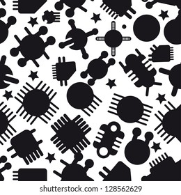 black and white robot vector seamless pattern