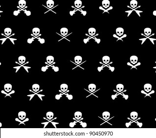  Black with White Rock Musician Skull and Cross Bones Pattern Background Fabric or Wrapping Paper Design