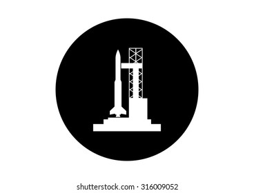 Black and white rocket icon on white background     