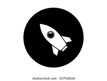 Black and white rocket icon on white background    
