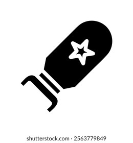 Black and white rocket icon with star. Concept of space exploration and technology.