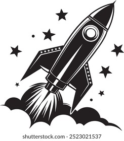 Black And White Rocket Illustration Art