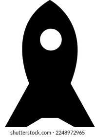Black and white rocket illustration on isolated white background.