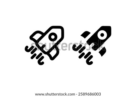 Black and White Rocket Launch Icon Vector
