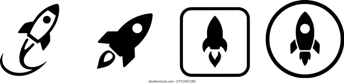 Black and White Rocket Logo Set: Startup, Launch, Speed, and Space Icon Collection