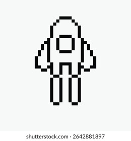 black and white rocket pixel art icon vector illustration.