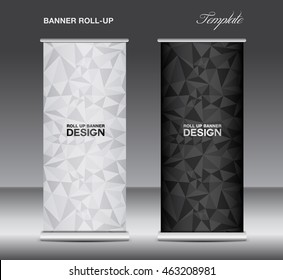 Black and white Roll up banner template vector, polygon background