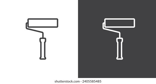 Black and white roller brush icon. Paint tools icon vector illustration.