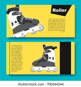 Black and white roller skates for aggressive riding style. Flyers on the theme of roller-skating. Flyers for sports shop or Club of fans of roller skates