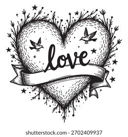 Diseño plano romántico en blanco y negro