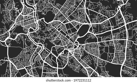 Black and white Rome city area vector background map, streets and water cartography illustration. Widescreen proportion, digital flat design streetmap.