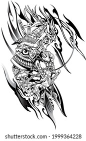 Black and White Ronin Samurai Warrior tattoo