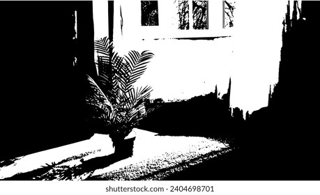 Black and white room interior.