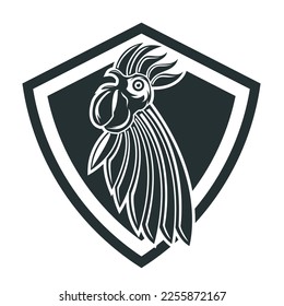 Black and white rooster head logo