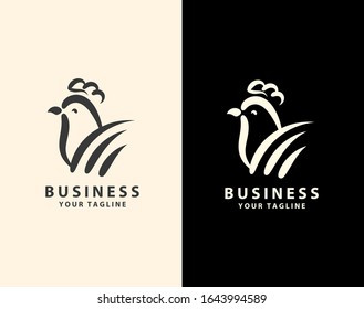 Black and white rooster leaf logo design template