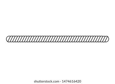 Black and white rope border isolated on white background, simple straight twisted cord shape with rounded edges for marine frame design, vector illustration