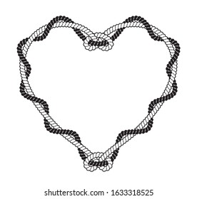 Black and white rope heart shaped vector frame with knots