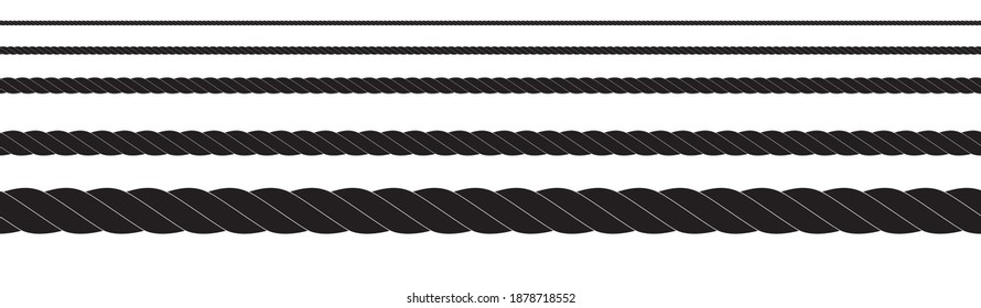 Black and white rope isolated on white. Seamless compilation. Brush. Vector Illustration EPS10.