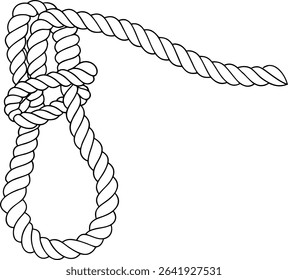 Black and White Rope Knot Illustration – Detailed Hand-Drawn Loop Line Art Design for Nautical, Camping, Sailing, Survival, and Climbing Themed Projects and Educational Graphics