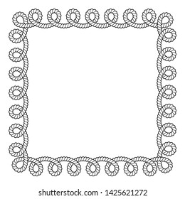 Black and white rope square frame with loops. Vector design element with place for your text