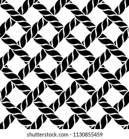 Black and white rope or thread seamless pattern. Grid, weaving, knot