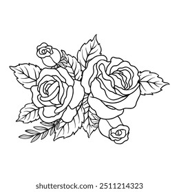 Ilustración vectorial de flor de rosa blanco y negro