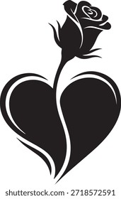 Rosa blanca y negra creciendo de dos corazones entrelazados