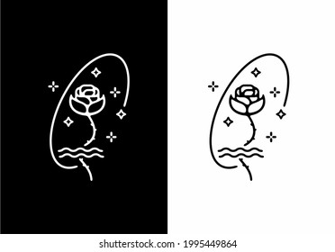 Black and white rose in oval shape badge design