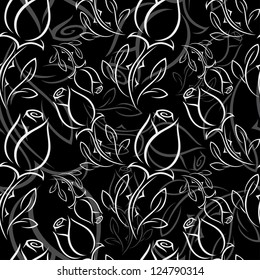 Black and white rose - seamless pattern