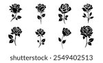 Black and white rose silhouette set on a white background. rose silhouette vector 