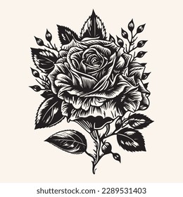 Black and white rose tattoo style vector artwork