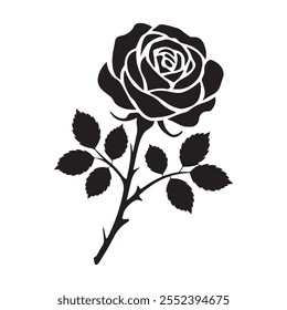 Black and White Rose Vector Art for Creative Use, Stylish Black Rose Artwork for Branding Graphic Designs