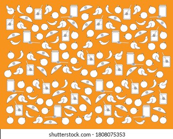 Black White Rosh Hashanah symbols pattern on Orange background