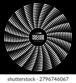 Black and white rotating blade of an industrial turbine fan. Dynamic circular motion. Mechanical ventilation system. Vector illustration for industrial design and renewable energy technologies.