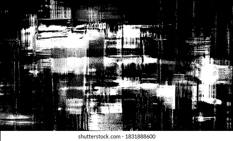 Black and white rough oil paint strokes on canvas. Messy painting, cross hatching monochrome grungy background